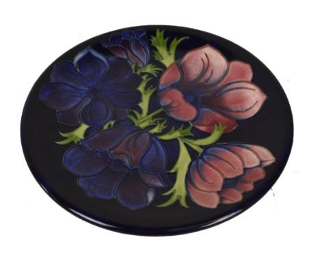 MOORCROFT; an 'Anemone' pattern tubeline decorated dish with WM monogram and imprinted factory marks to base with year cipher