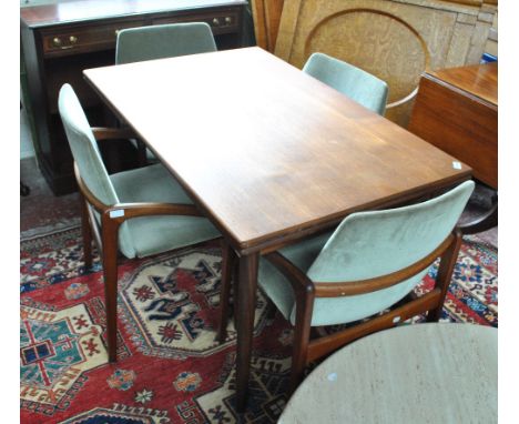 A teak rectangular draw leaf table, 121 x 80cm when not extended, and four ladder back chairs (5).