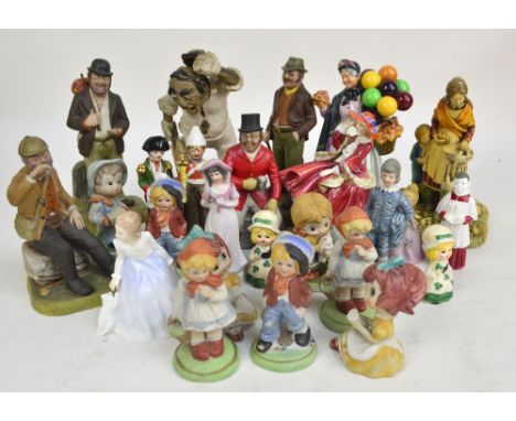 A collection of ceramic figures with four Royal Doulton examples including HN1843 'Biddy Penny Farthing' and HN2141 'Choir Bo