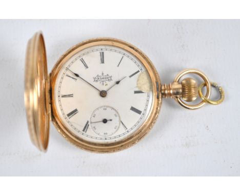 A 14ct yellow gold full hunter pocket watch, with engraved detail to the case, the white enamel dial inscribed 'Elgin', with 