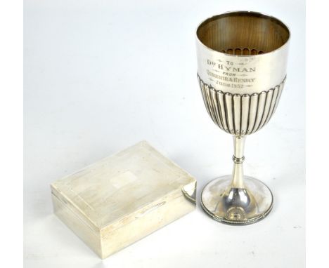 ATKIN BROS; an Edward VII hallmarked silver goblet with part gadrooned decoration, above knopped stem and spreading circular 