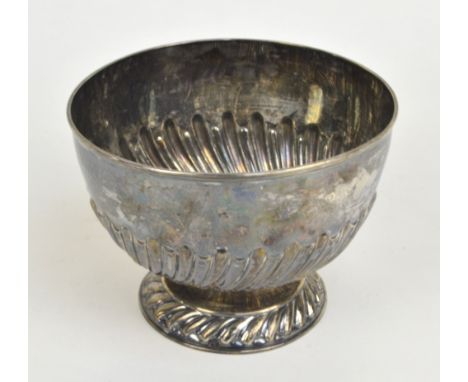 WILLIAM HUTTON & SONS LTD; a hallmarked silver circular footed bowl with part wrythen gadrooned decoration, London, date lett