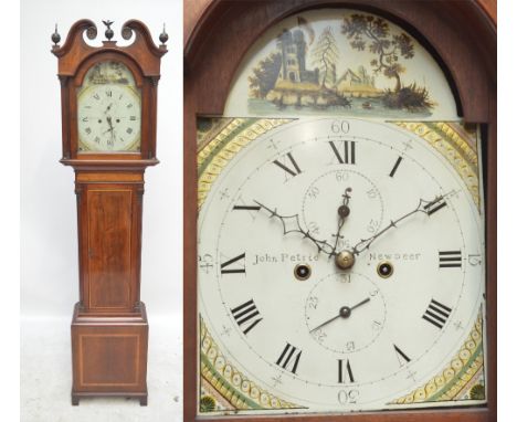 A 19th century Scottish mahogany and inlaid eight day longcase clock, the dial inscribed 'John Petrie, Newdeer'.