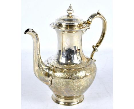 SAMUEL HAYNE & DUDLEY CATER; a Victorian hallmarked silver baluster coffee pot decorated with contemporary engraved foliate s