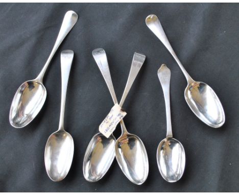JOHN LAMBE; a pair of George III hallmarked silver Old English pattern tablespoons, each initialled 'TW', London 1787, length
