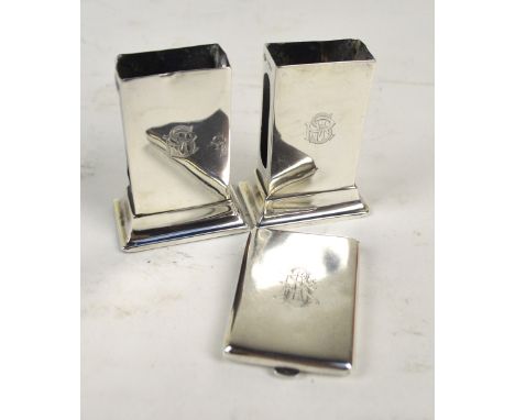 WILLIAM HUTTON & SONS CO LTD; a pair of George V hallmarked silver matchbox covers of plain form, each initialled SRM, on spr