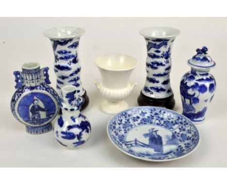 A group of late 19th/early 20th century Chinese blue and white porcelain miniature vases to include a pair of Gu vases, heigh