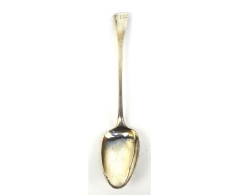 SOLOMON HOUGHAM; a George III hallmarked silver Old English pattern basting spoon, initialled K to the finial, London 1798, l