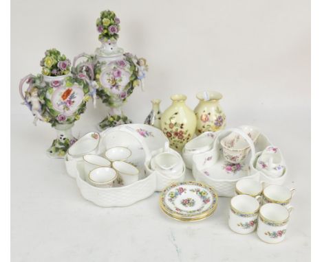A small group of ceramics to include three Zsolnay Pecs vases, the tallest 15cm, a set of four Coalport 'Ming Rose' pattern d