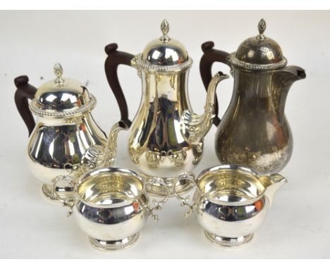 BARKER ELLIS SILVER CO; an Elizabeth II hallmarked silver five piece tea and coffee set, comprising a baluster footed coffee 