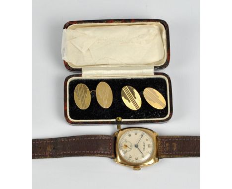 VERTEX; a 1950s 9ct gold cased manual wind gentleman's wristwatch, the circular dial set with Arabic numerals and subsidiary 