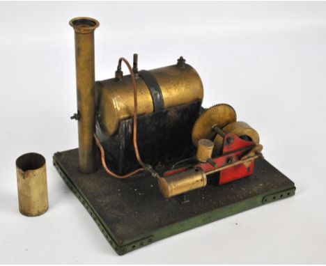 A circa 1950s toy steam engine model in wooden box, base 29 x 21cm.