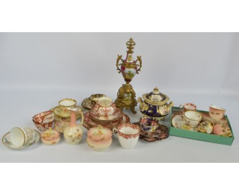 A group of various teacups and saucers to include trios by Hammersley & Co, Foley China, Limoges, Copeland and Royal Crown De