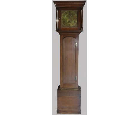 Henry Mason - C18th oak longcase clock, signed 28cm square brass Roman dial with faux date aperture, single hand movement str