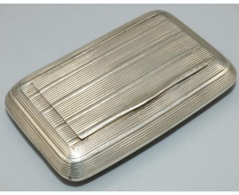 George III hallmarked silver rectangular snuff box, all over with reed banded, gilt interior with dedication H to A.L, possib