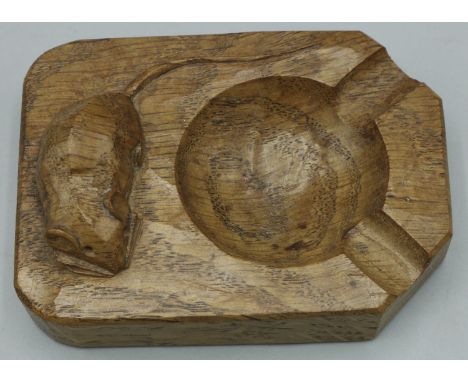 Robert Mouseman Thompson of Kilburn - an oak canted rectangular ashtray, carved with signature Mouse, W10cm D7.5cm H3.5cm 