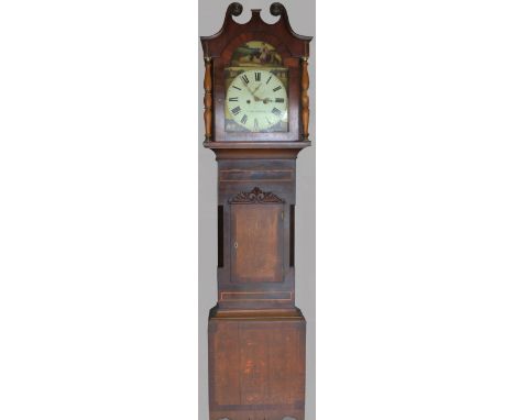 Ness, Kirby Moorside - C19th mahogany crossbanded oak long case clock, signed arched painted Roman dial with subsidiary secon