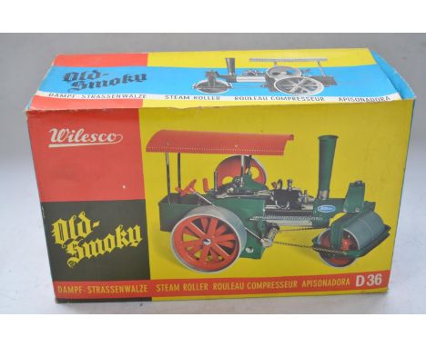 Boxed Wilesco Old Smokey steam powered traction engine model (D36) with fuel tablets, instruction sheet, funnel etc. model in