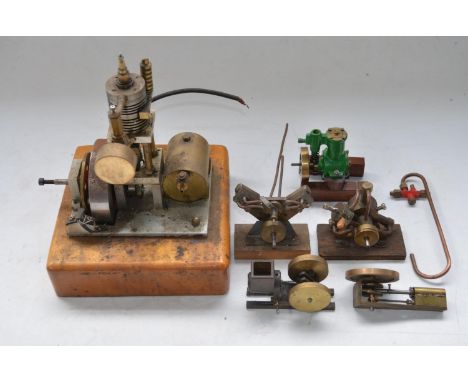 Collection of scratch built gas and steam powered stationary engine models, largest engine gas powered with base mounted igni