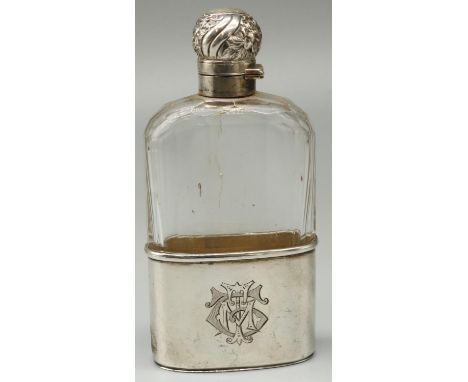 Victorian hallmarked silver mounted hip flask with facet cut glass body and detachable silver cup, by Frederick Bradford Macr