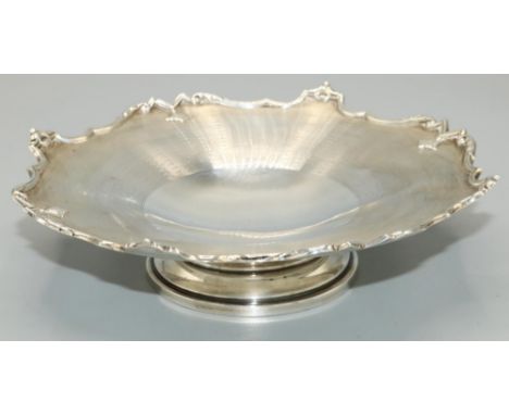 George V hallmarked silver pedestal bon-bon dish, engine turned centre with angular cast border, on stepped circular base, by