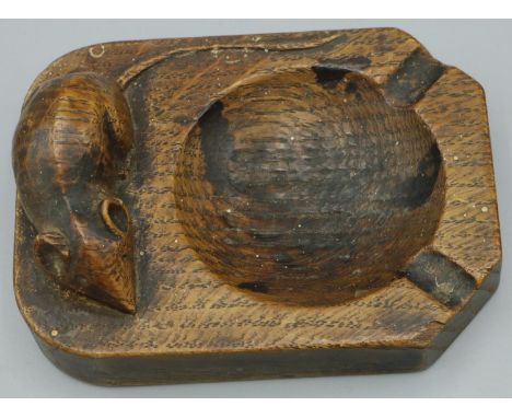 Robert Mouseman Thompson of Kilburn - an oak canted rectangular ashtray, carved with signature Mouse, W10cm D7.5cm H3.5cm 