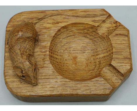 Robert Mouseman Thompson of Kilburn - an oak canted rectangular ashtray, carved with signature Mouse, W10cm D7.5cm H3.5cm 