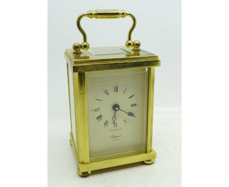 A carriage clock, Rapport, London, with key, original box and Trinity Goldsmiths, Nottingham receipt dated 1997