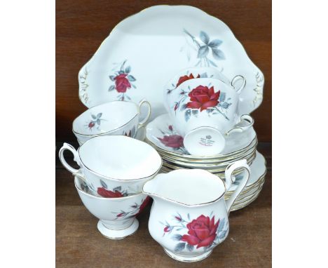 A Royal Albert Sweet Romance six set tea service, lacking sugar bowl