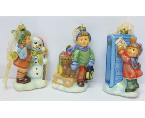 Three Hummel Christmas decoration figures, boxed