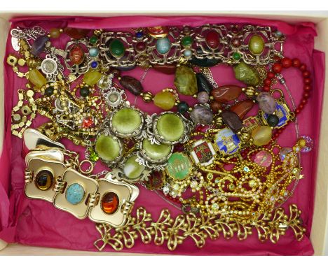 Costume jewellery, bracelets, etc., including an enamel Brussels bracelet and stone set bracelet