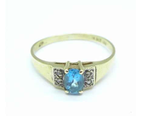 A 9ct gold, topaz and diamond ring, 1.9g, R
