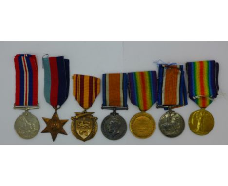 Two pairs of WWI medals, two WWII medals and a 1940 Dunkirk medal, pairs to 26129 Pte. J.H. Hunt Notts &amp; Derby R. and 374