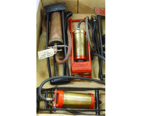 Four vintage foot pumps including a Dunlop Major and PCL Royal