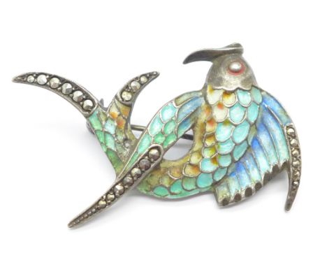 An enamel and marcasite set fish brooch, 44mm