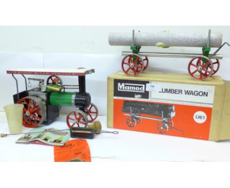 A Mamod T.E.1A traction engine and a LW.1 lumber wagon, both boxed