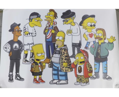 A limited edition The Simpsons in High-End Street wear lithograph by Tommy Bates, initialled