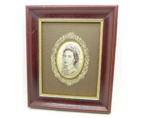 A Cash's silk portrait of Her Majesty Queen Elizabeth II, to mark The 1977 Jubilee, framed