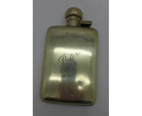 A silver hip flask, 151.7g, a/f