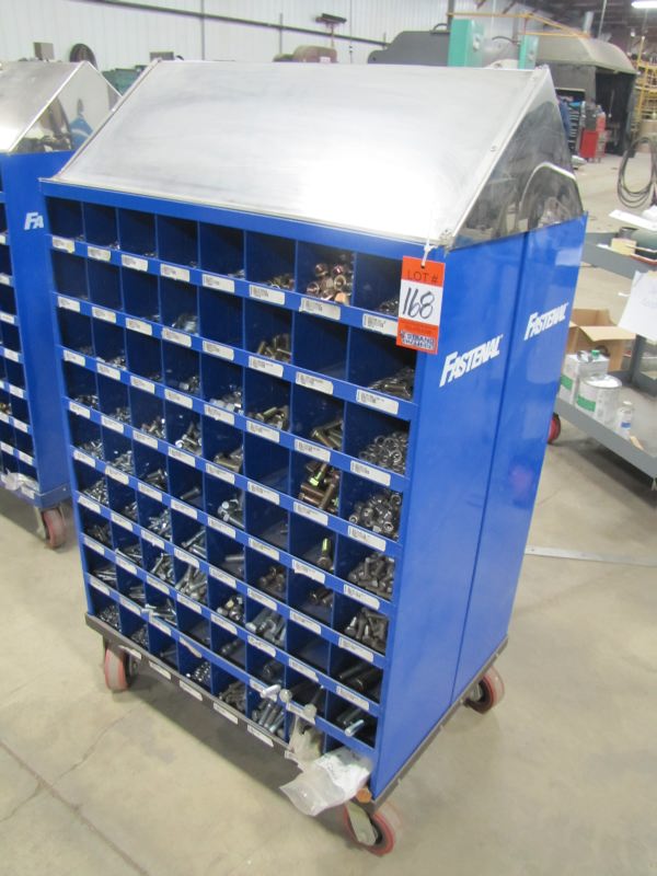 Fastenal Portable Rolling Bin with Split Washers, Flat Washers, Nuts