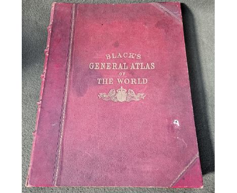 Large leather bound volume - Blacks General Atlas of The World - Dated 1873, with colour maps throughout
used with wear some 