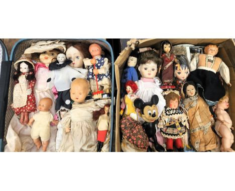 Armand Marseille poreclain headed baby doll, plus various other vintage dolls and figures Inc. Mickey Mouse, Ronald McDonald 