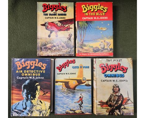 Biggles First Edition volumes - In The Blue, Biggles Cuts It Fine, The First Biggles Omnibus, Biggles Air detective Omnibus, 