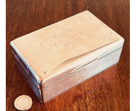 SILVER CEDAR WOOD LINED CIGARETTE CASE, ENGRAVED, LONDON ASSAY, 1919
SMALL DINT