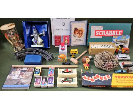Mettoy Playthings vintage train set, plus diecast vehicles, dominoes, etc. PLEASE NOTE - MATTEL TALK UP DOLL IS WITHDRAWN FRO