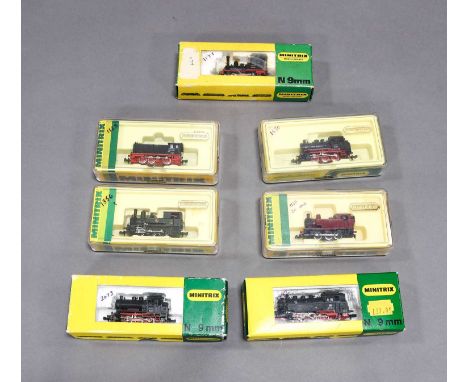 Minitrix N Gauge Locomotives 2043 0-6-0T DR 89005, 2914 0-6-0T, 2030 2-6-2T DB 064031, 12044 0-6-0T K Bay Sts B 2417, 12052 0