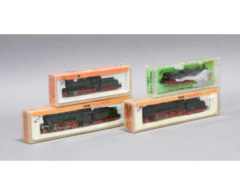 Arnold N Gauge Locomotives 0253 4-6-2 K Bay Sts B 3610, 0251 2-8-2 DR 41166, 2518 0-8-0 KPEV 5218 and 4-4-0 DR 364496 (all E-