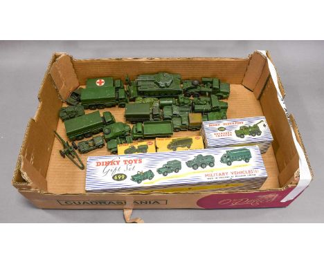 Dinky 699 Gift Set Military (I) consisting of Austin Champ, Cargo truck, APC and Army wagon (all G box G) 661 Recovery tracto