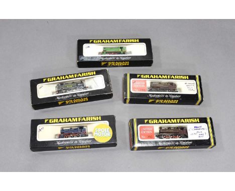 Graham Farish N Gauge Five Tank Locomotives 2xLE111A London Transport Pannier, Robert saddle tank (unlabelled box) 1017 NCB s