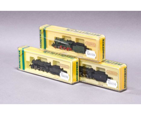 Minitrix N Gauge Continental Locomotives 2903 2-6-0 K Bay Sts B 7081 (decals worn), 29242-8-0 Etat 140946 and 12035 4-4-2 K B